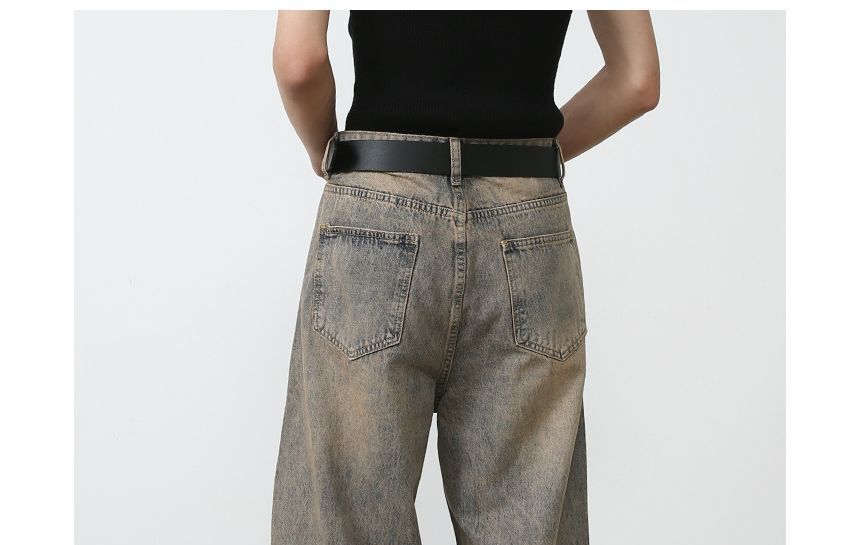 pinkdropper - Mid Rise Washed Wide Leg Jeans