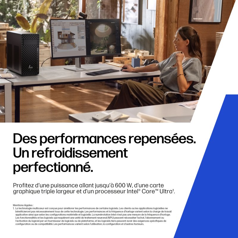 HP Z2 Tower G1i Intel Core Ultra 7 265 16 Go DDR5-SDRAM 1 To SSD Windows 11 Pro Station de travail AI Workstation, AI PC Noir