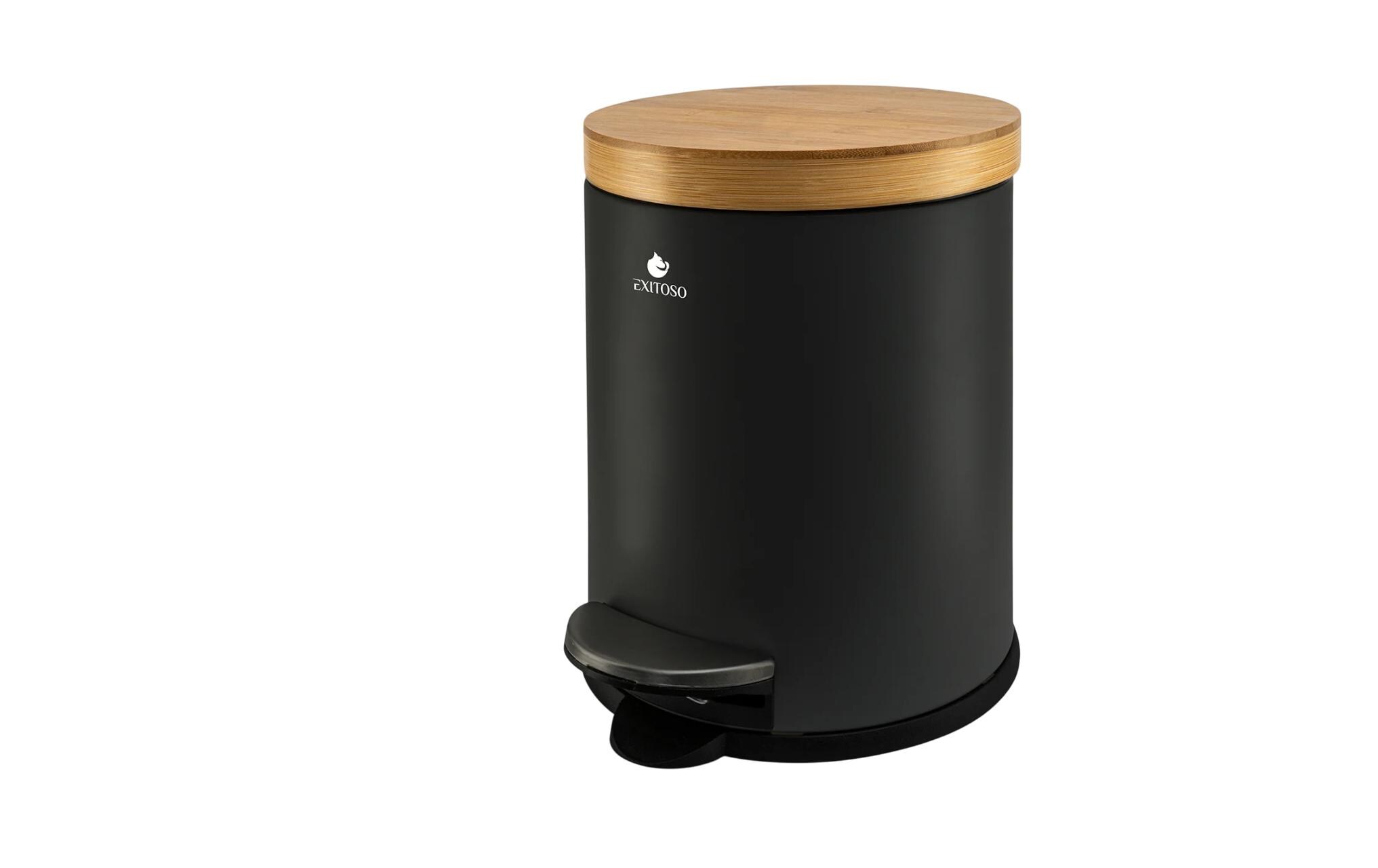 Tretmülleimer mit Softclose-Deckel 5 l, SchwarzAbfalleimer aus Bambus