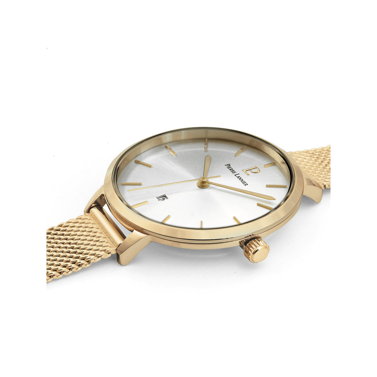 Montre Pierre Lannier femme acier doré jaune maille milanaise