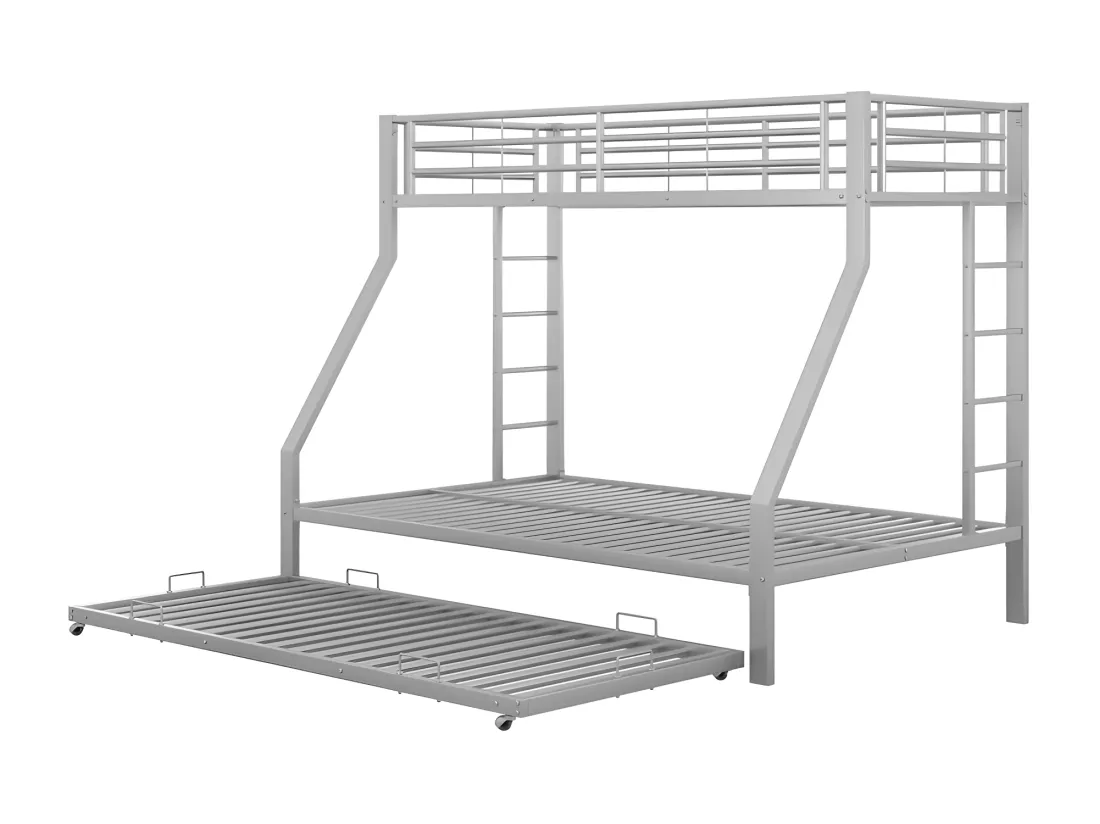 Lit superposé 90/140x200cm avec un lit gigogne 90x190cm - cadre en métal - Argenté