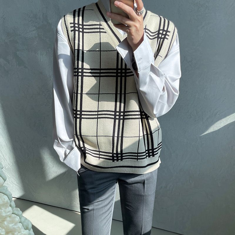 Omozando - V-hals geruit vest