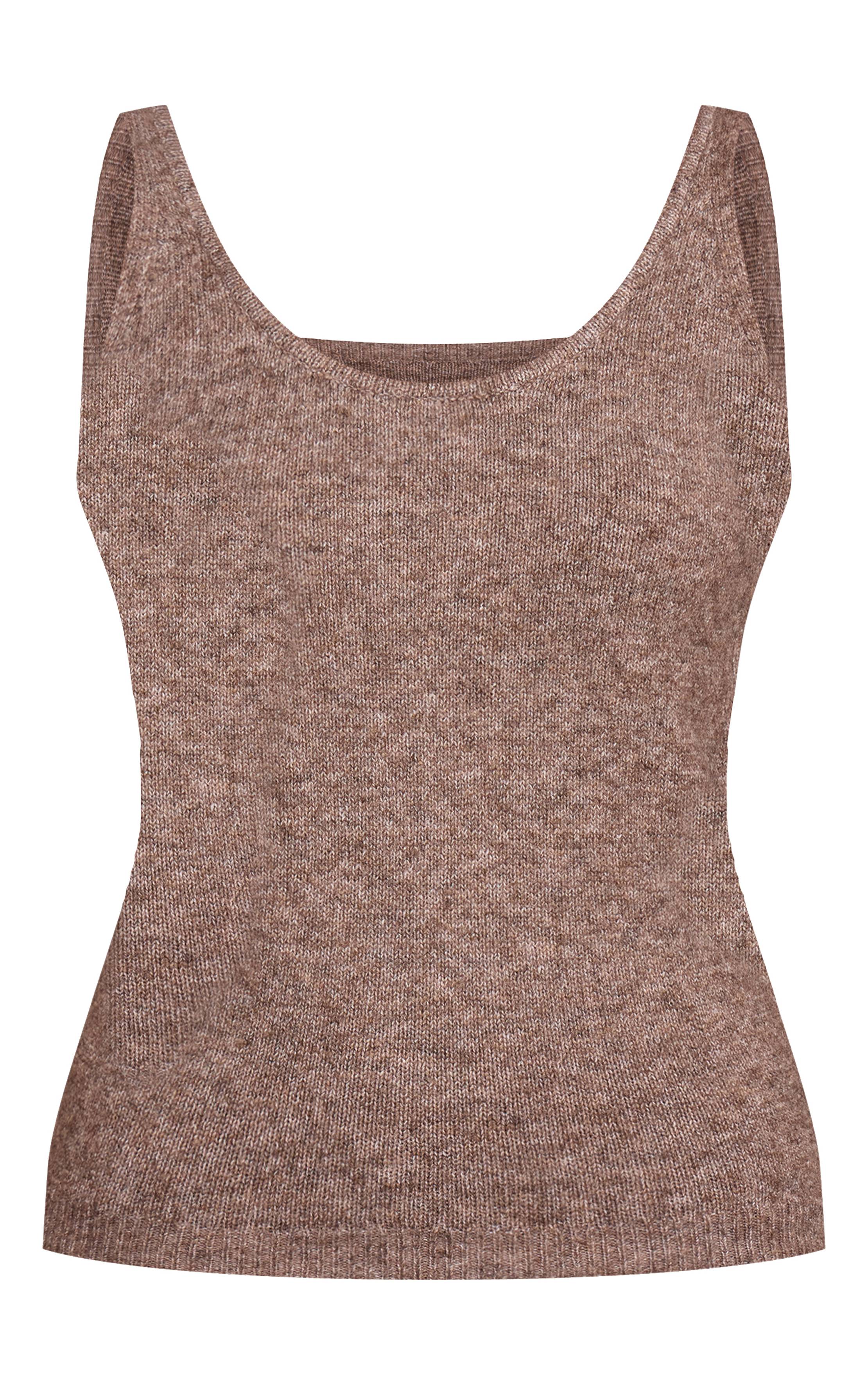 Taupe Débardeur En Maille À Encolure Dégagée