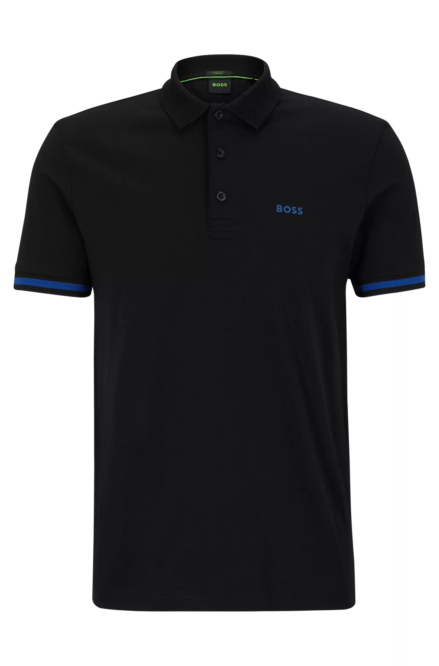 Camisa polo BOSS verde em malha de algodão com gola jacquard.