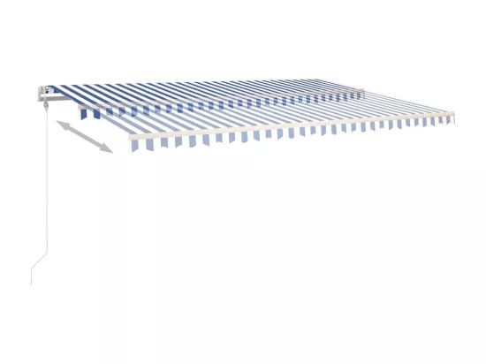 Auvent manuel rétractable avec LED 5x3,5 m Bleu et blanc
