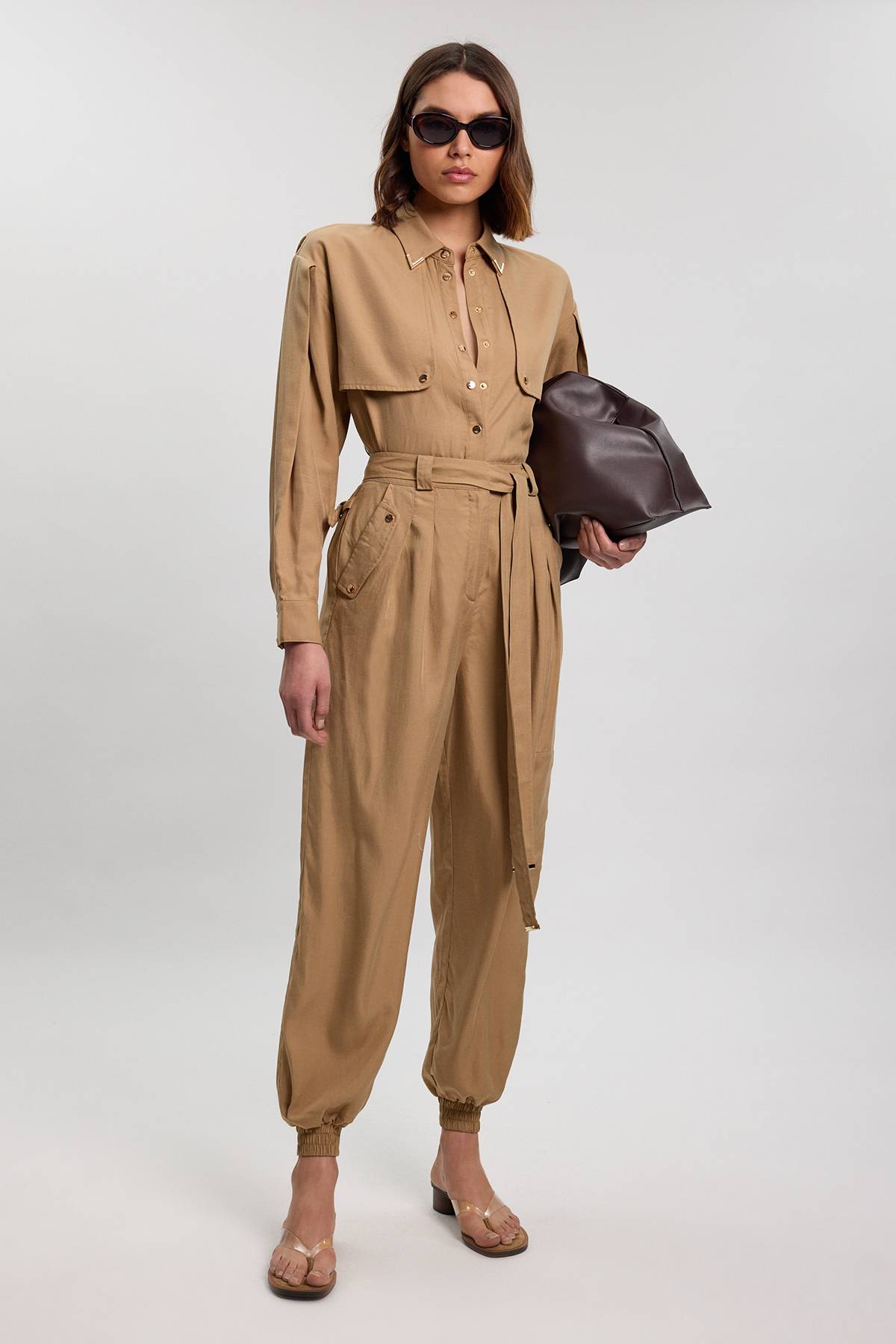 KarenMillen Pantalon Utilitaire En Sergé De Cupro Tissé