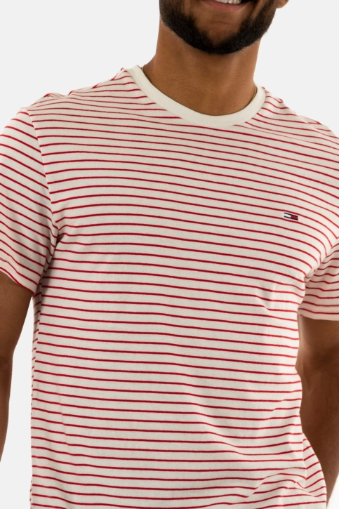 Tee shirt tommy jeans slim stripe ybh ancient white/red stripe