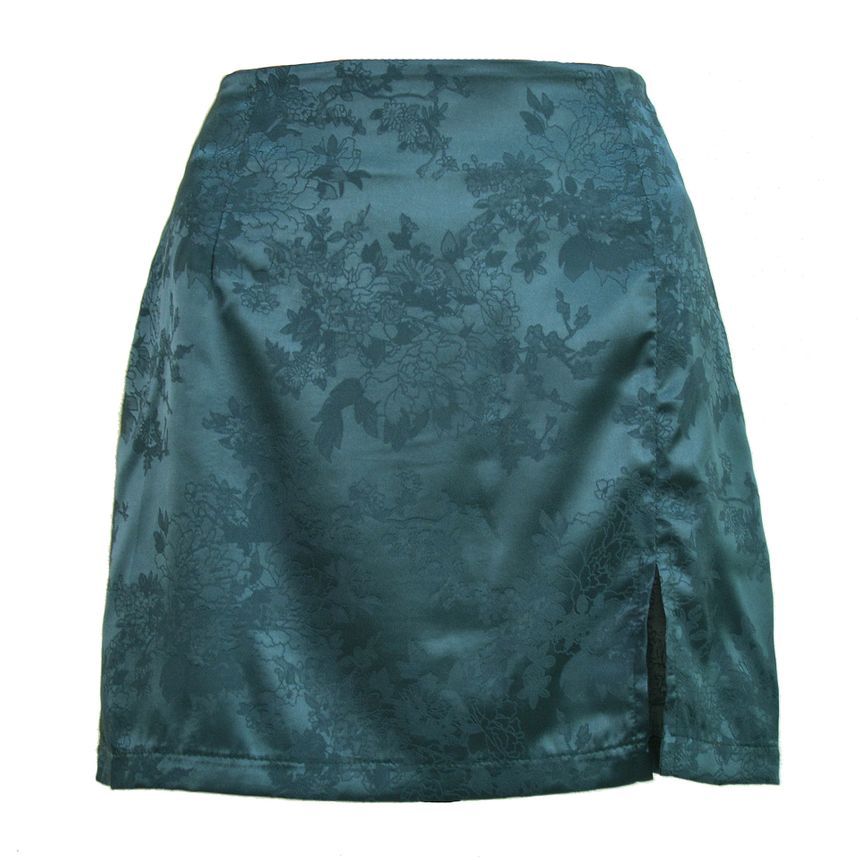 Bolgivy - Hoge taille bloemenprint zijden minirok met split