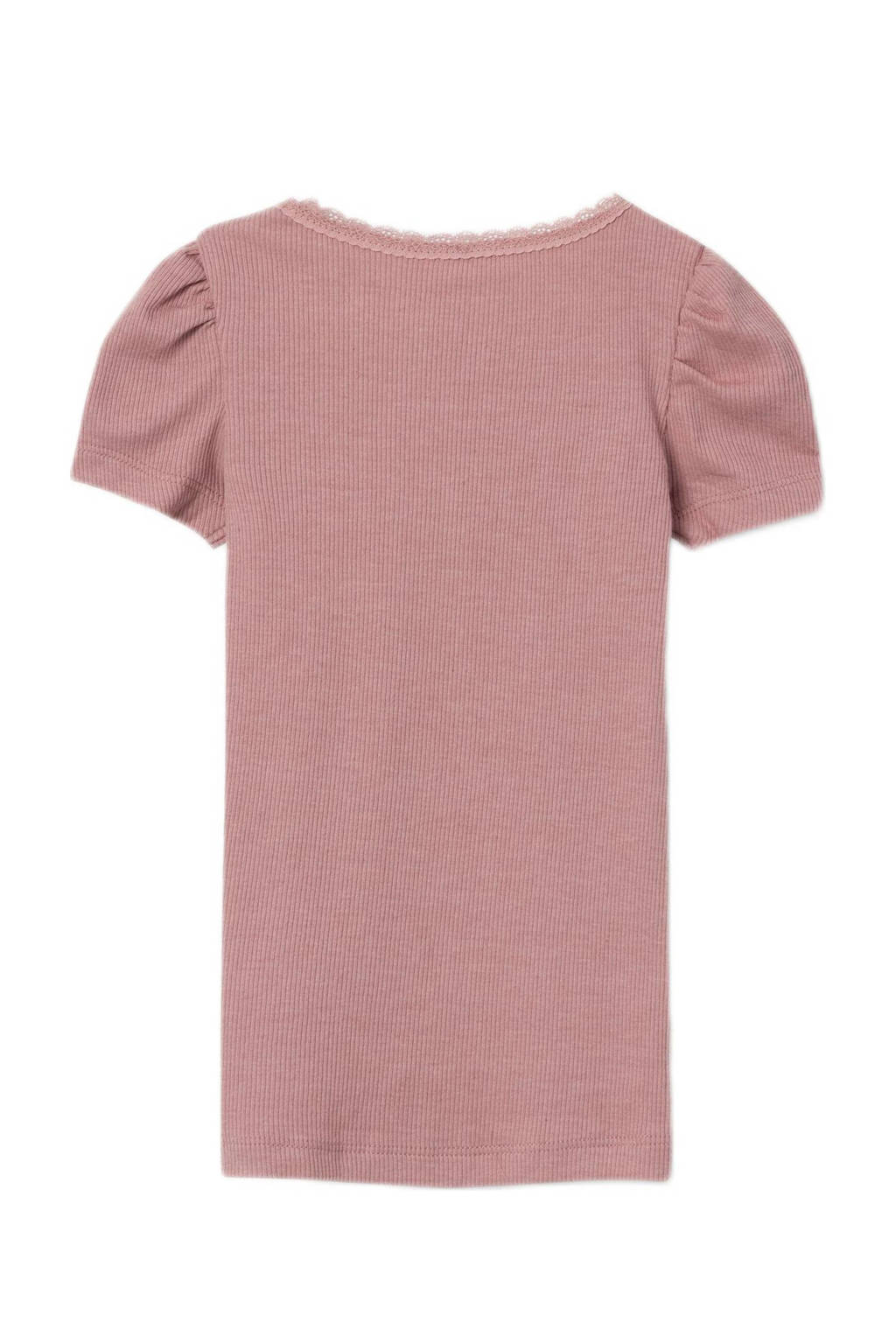 NAME IT ribgebreid T-shirt NMFKAB met kant mauve