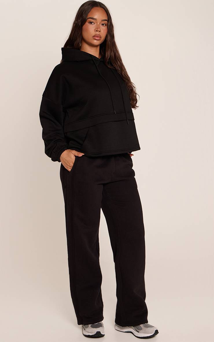 Noir Sweat À Casynthétiqueche Ourlet Large Avec Poche Kangourou