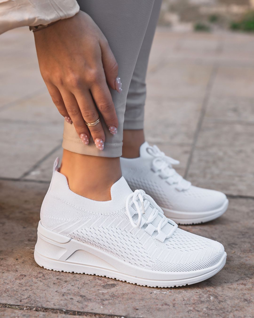 Basket femme blanche en toile blanche sport à lacets - Briana
