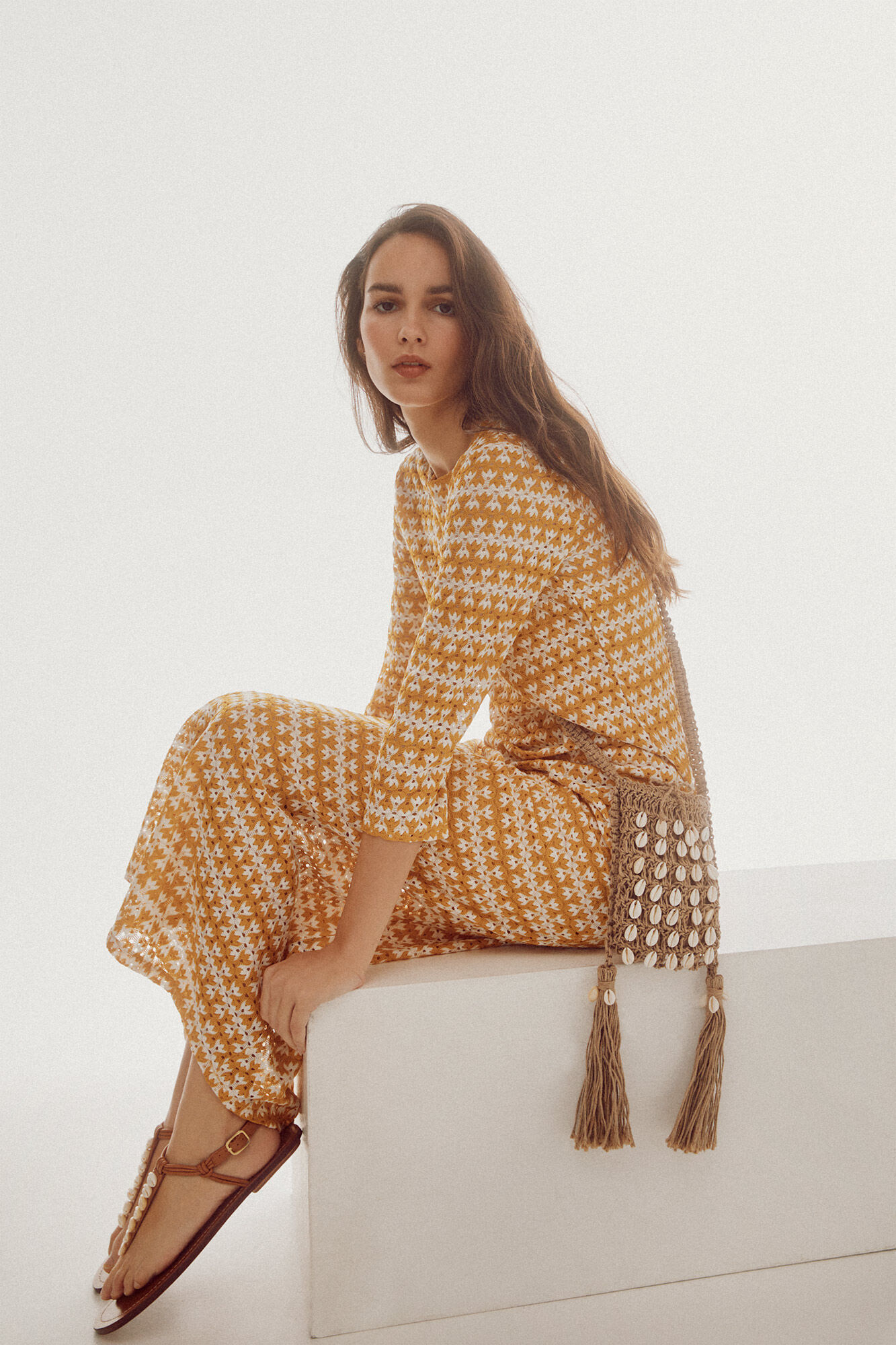Vestido de renda tricotada - Estampa amarela