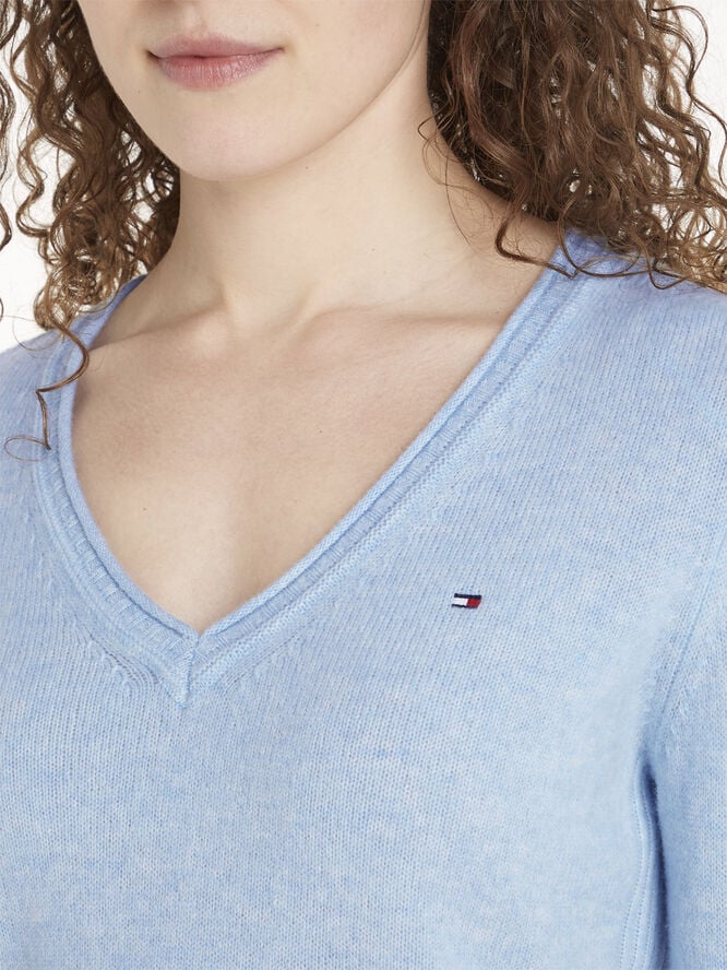 Tommy Hilfiger SOFT WOOL V-NK LS SWEATER Vessel blue heather