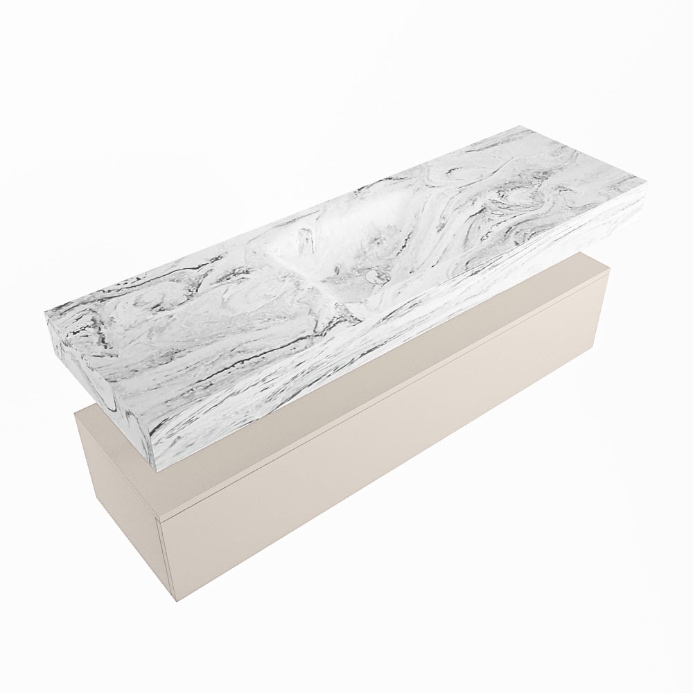 Mondiaz Alan DLux badmeubel 150cm linen 1 lade met wastafel glace midden 1 kraangat