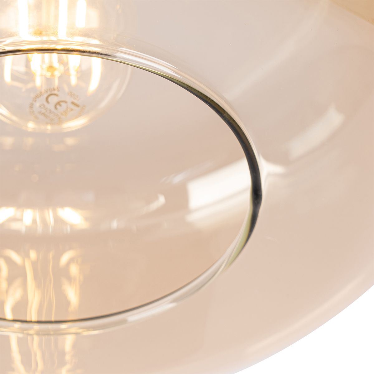 Art deco plafondlamp zwart met amber glas - Bizle