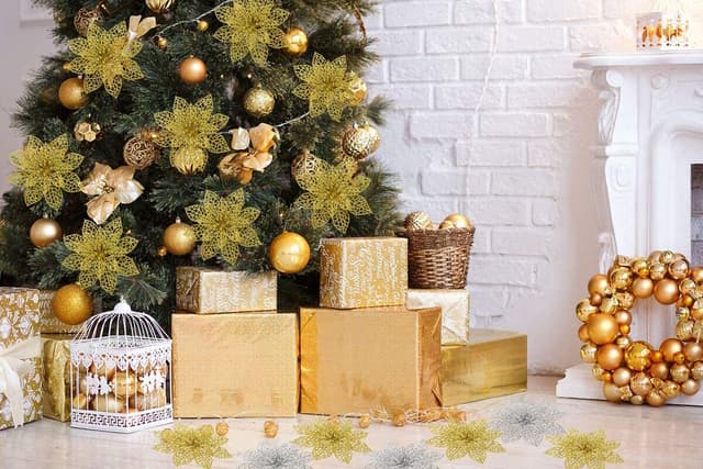 Juleblomster til juledekoration plastik Guld 10-pak