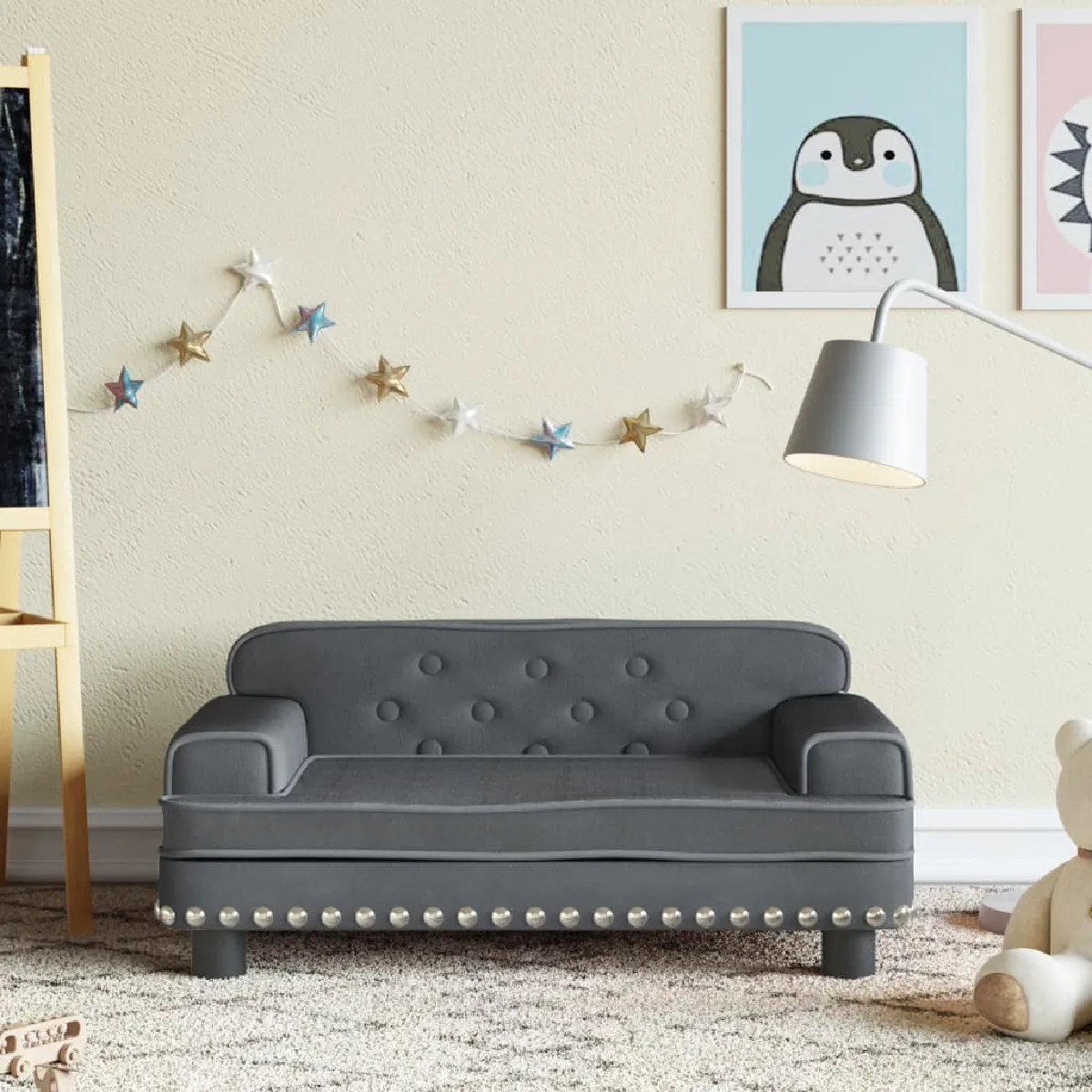 vidaXL Canapé pour enfants gris foncé - 70x45x30 cm - Velours