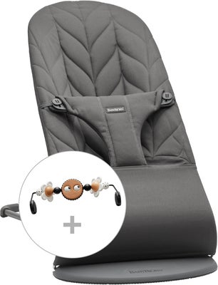 BabyBjörn Bliss Vippestol Vevet Bladmønstret Quilt inkl. Googly Eyes-leke, Antrasitt