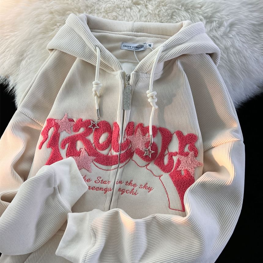 GRAYCIOUS - Lettering Hooded Lettering Zip-Up Jacket