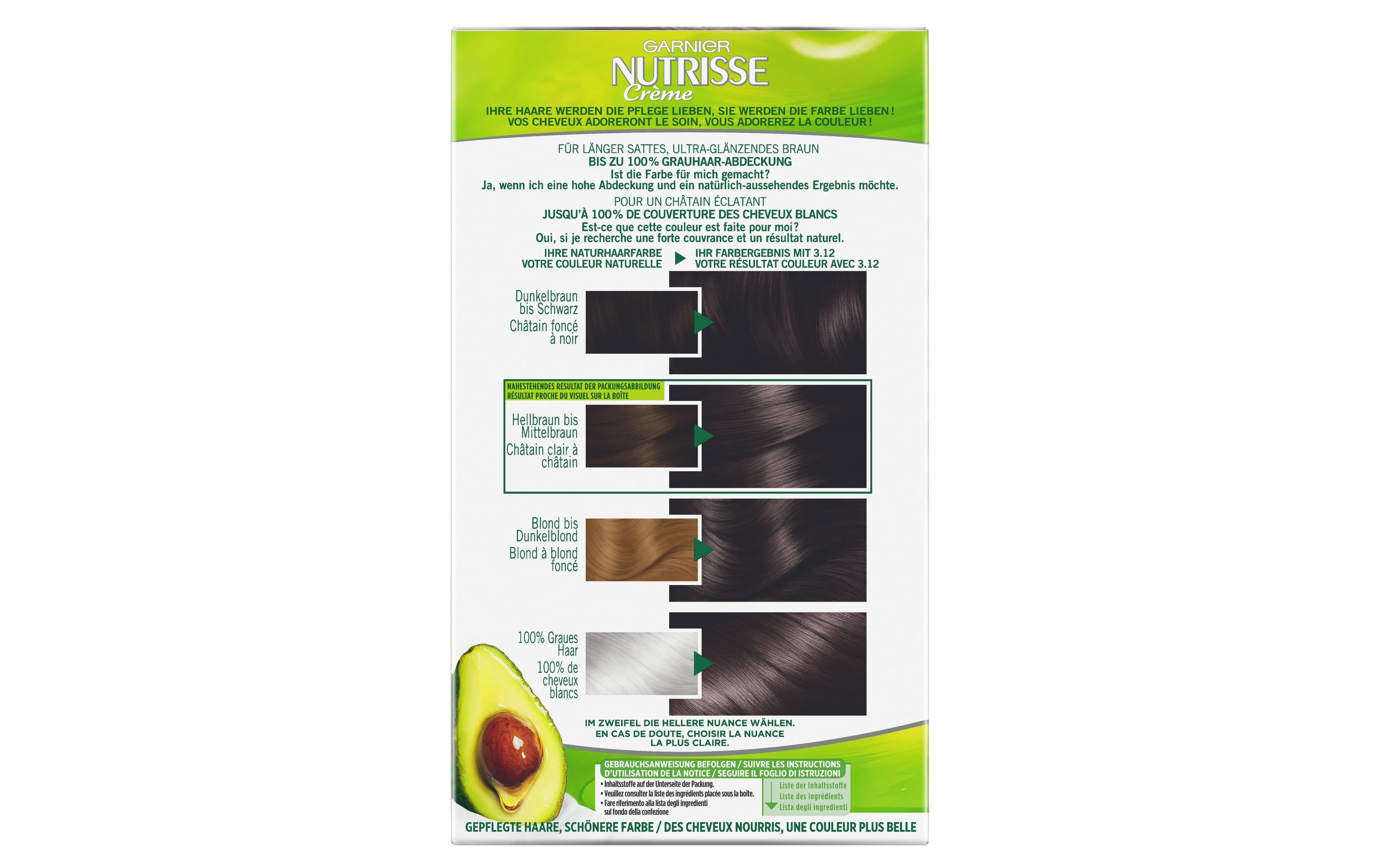 Haarcoloration Nutrisse Crème 3.12 Kühles DunkelbraunHaarfarbe verleiht dem Haar seidig strahlenden Glanz