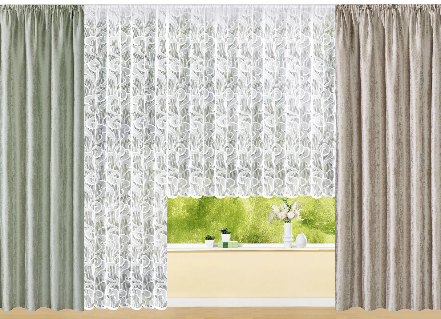 Blumenfenster-Store Ranken mit Automatikfaltenband