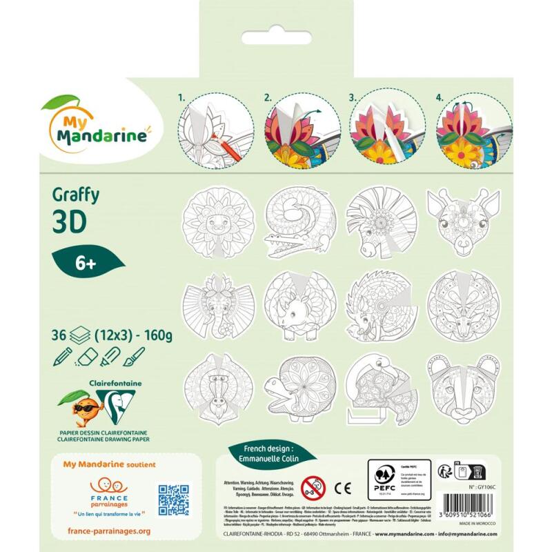Graffy Pop Mandala 3D, Animaux de la savane - Vert