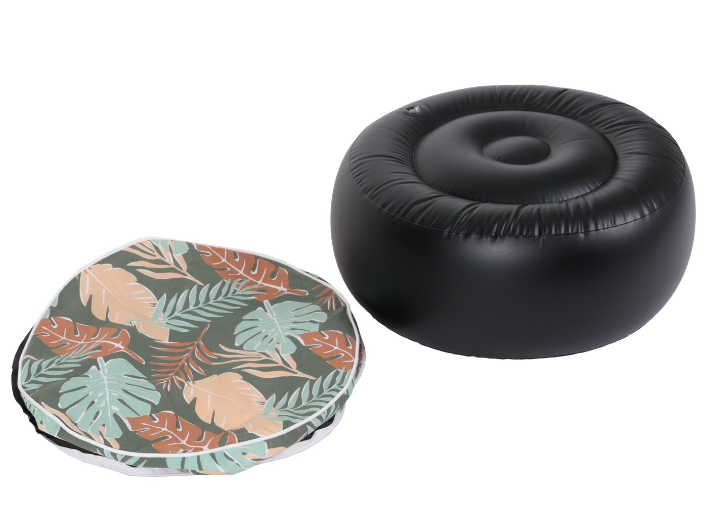 Sitzhocker MCW-G31, Pouf Sitzkissen Sitzsack Gartenhocker, aufblasbar In-/Outdoor Spun Poly 29x55cm ~ Blatt-Design