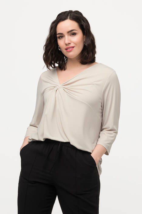 T-Shirt, drapiert, asymmetrischer V-Ausschnitt, Halbarm