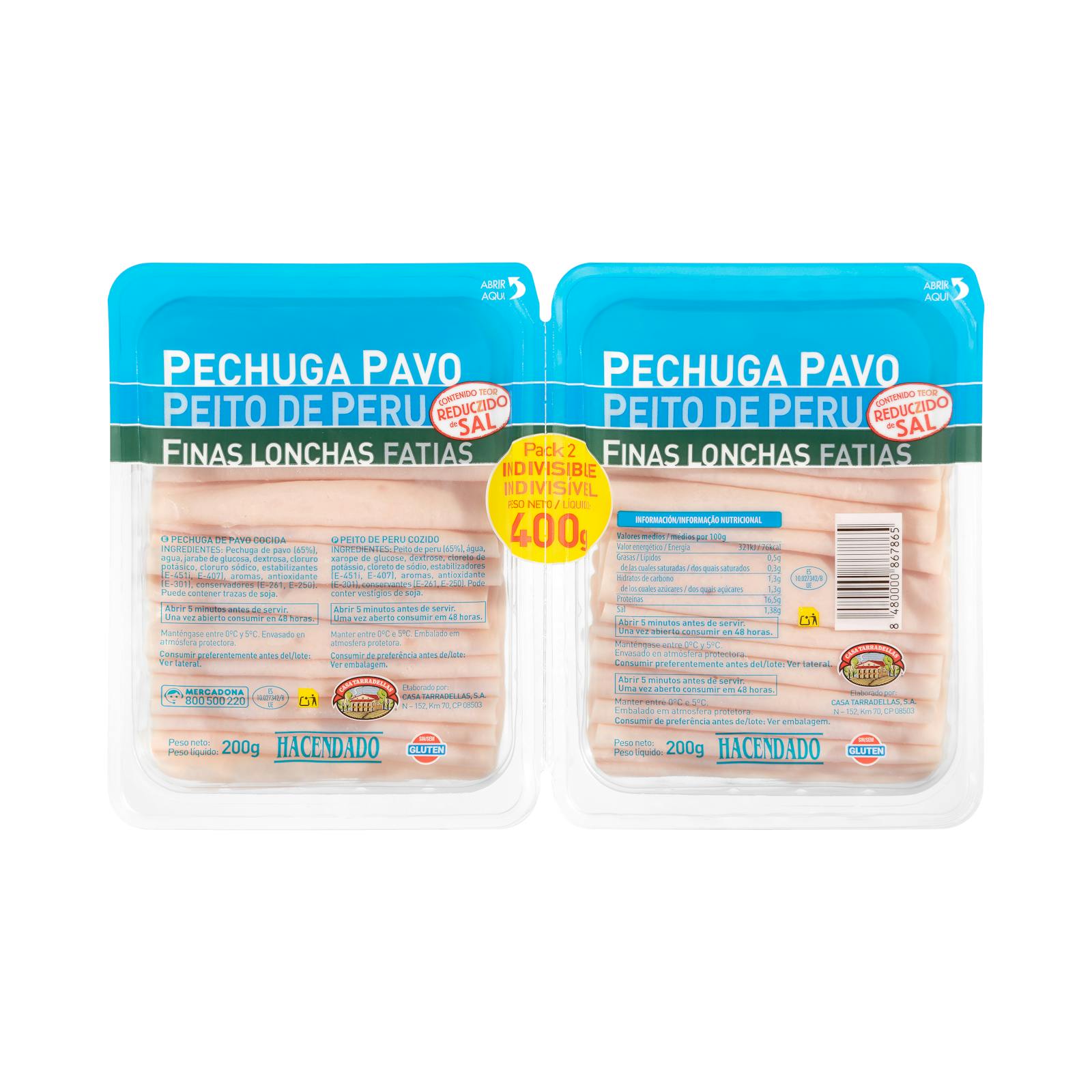Poitrine de dinde Hacendado faible en sel, fines tranches