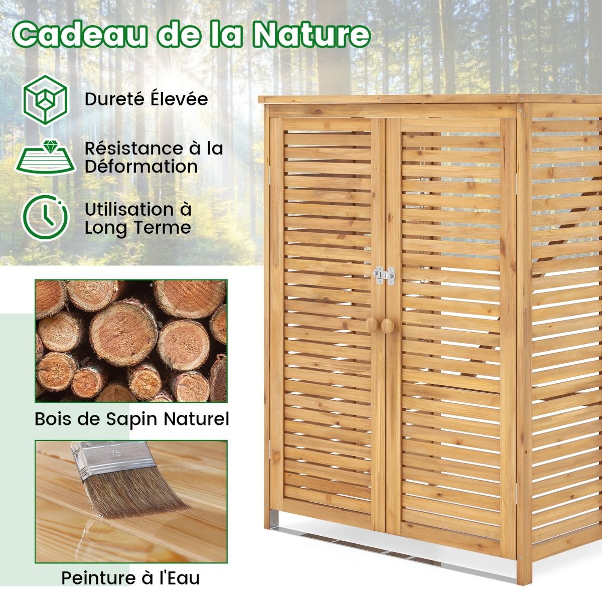Abri à Poubelle en Bois de 120 L Abri pour Outils d'Extérieur avec Couvercle Ouvrable Doubles Portes Loquet de Verrouillage Naturel - Lidl-Manfred
