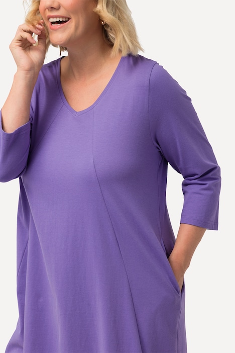 Longshirt, Ziernähte, A-Linie, V-Ausschnitt, 3/4-Arm