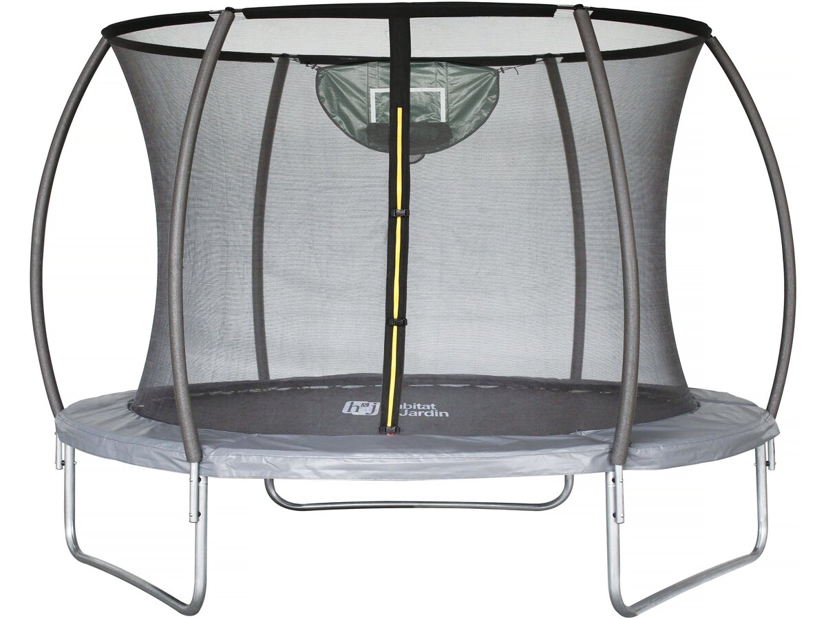 Trampoline avec filet intérieur et panier de basket 