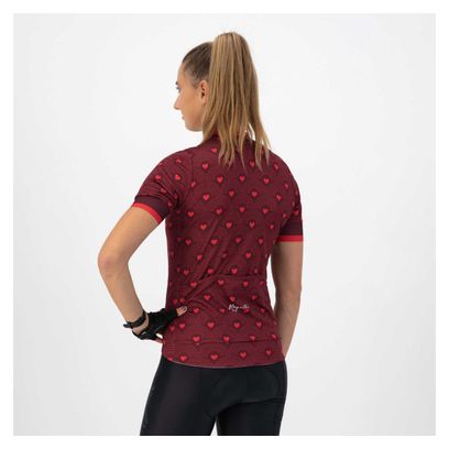 Maillot Manches Courtes Velo Rogelli Hearts - Femme - Bordeaux/Rose