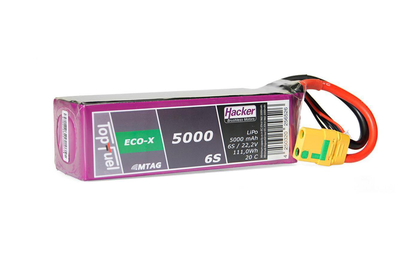 RC-Akku LiPo 5000 mAh 22.2 V 20C TopFuel ECO-X MTAG<br>6S LiPo-Akku für Flugmodelle