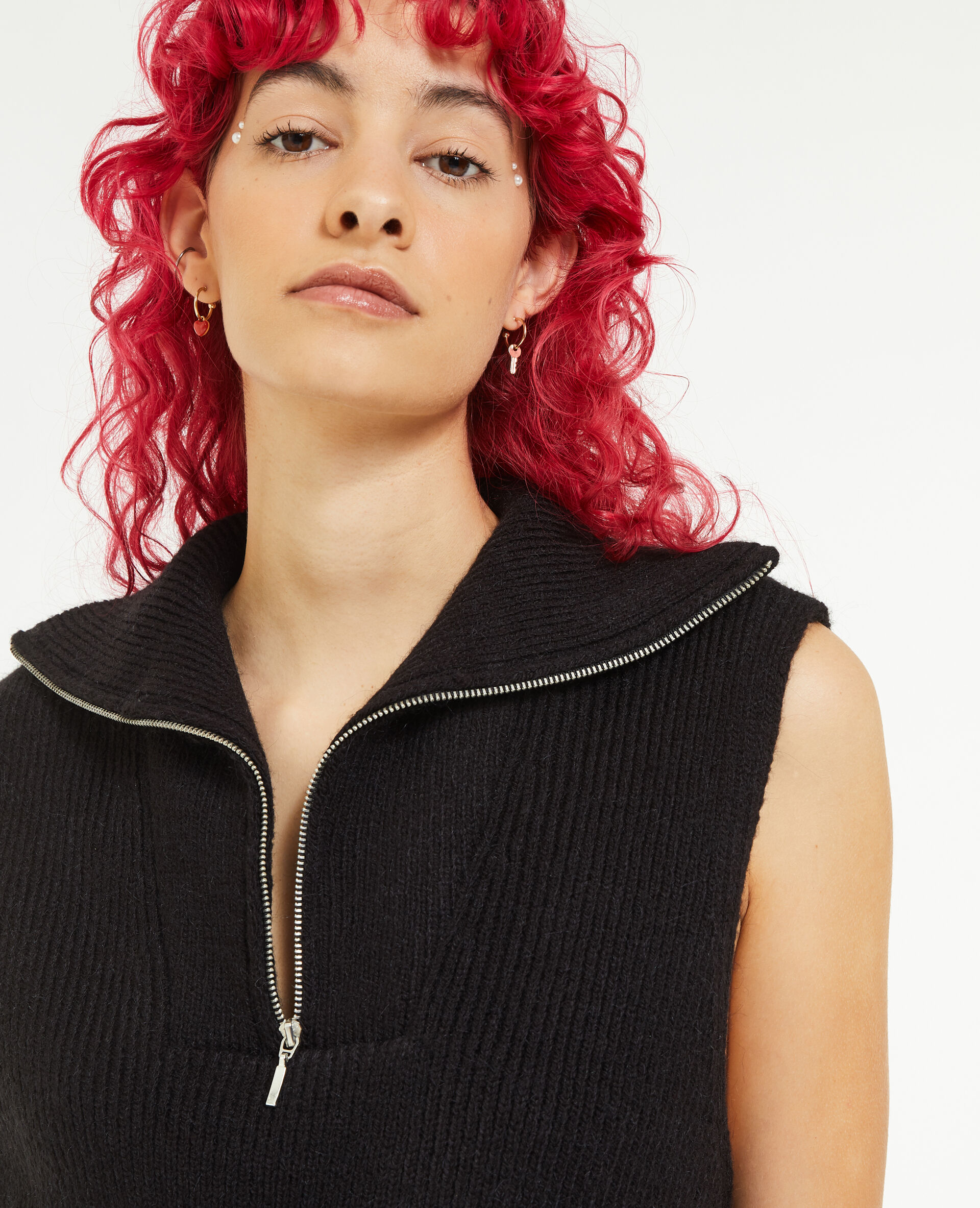 Pull sans manches à col camionneur - Noir