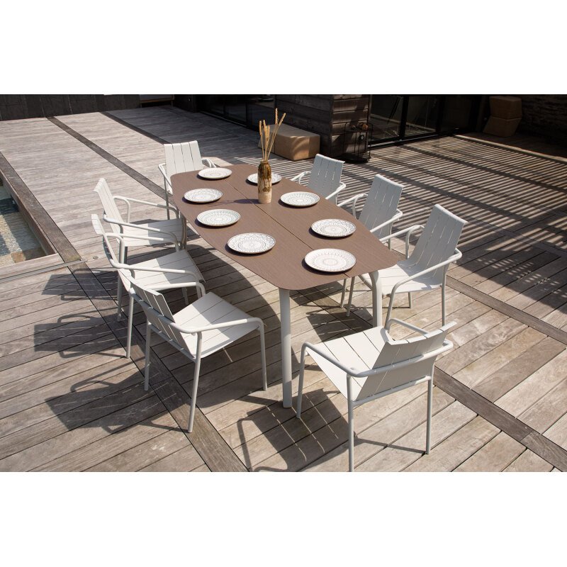 Table d'extérieur OUDON en aluminium plateau effet bois