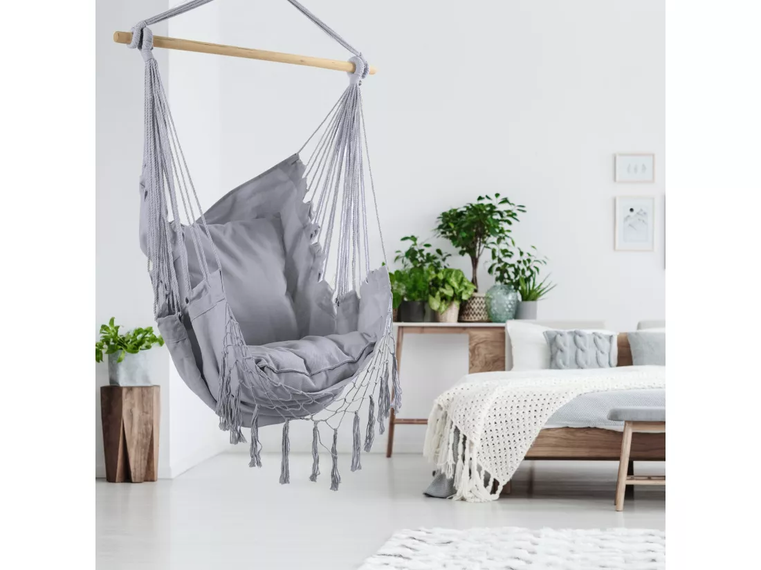 Fauteuil suspendu Hamac à bascule Gris pour Jardin avec Coussins