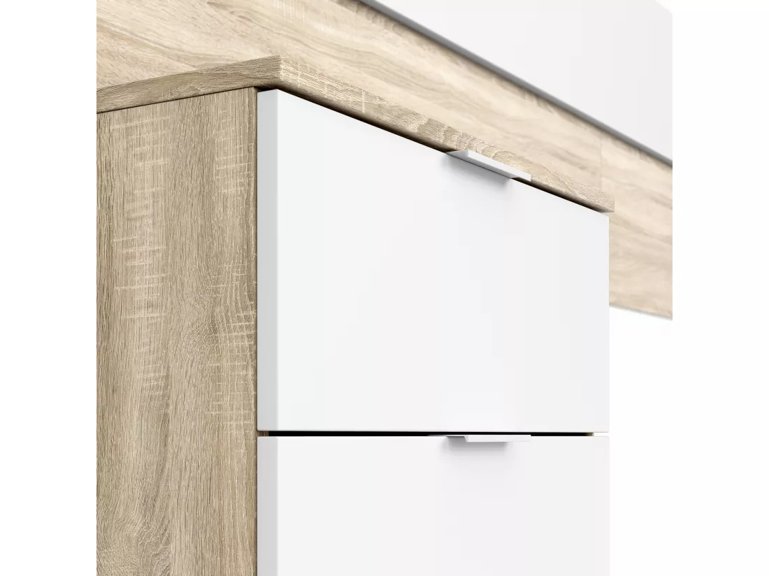 Tête de lit en mélamine avec 2 chevets coloris chêne canadian blanc artik - Hauteur 95 x Longueur 247 cm x Profondeur 38 cm