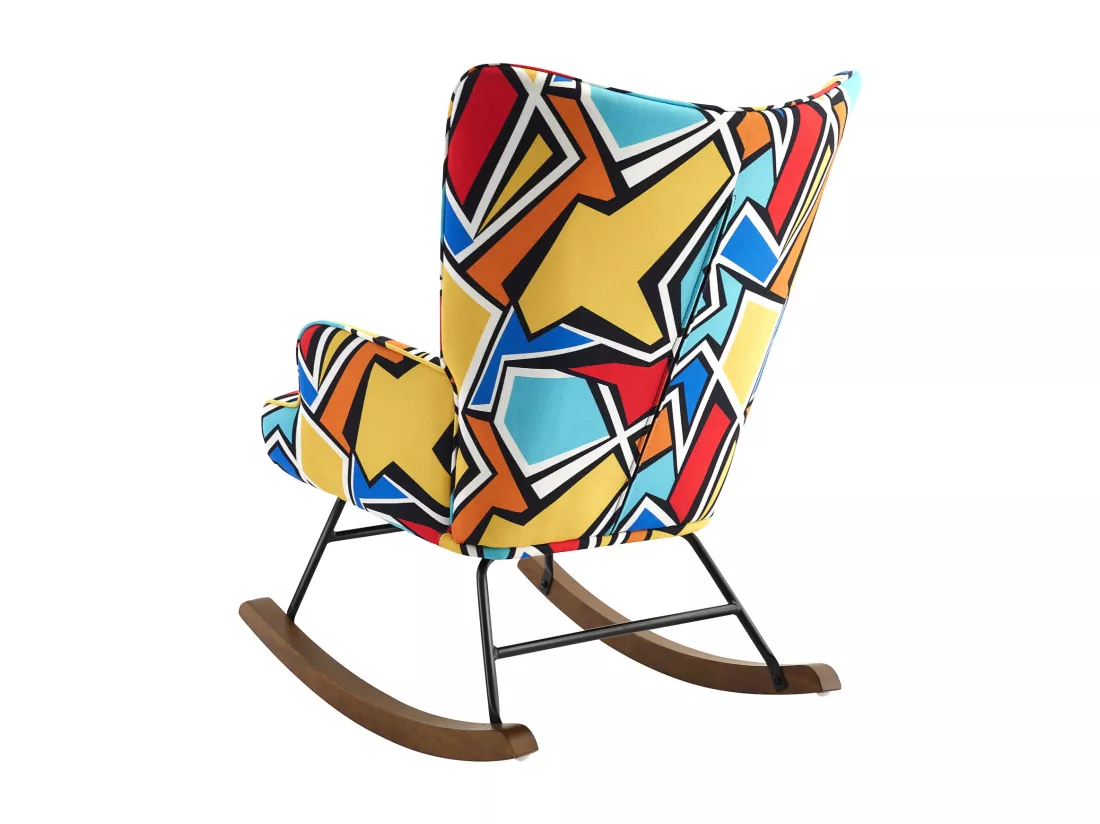 Fauteuil à bascule en velours avec base métallique et détails en bois pour un oasis de chambre paisible