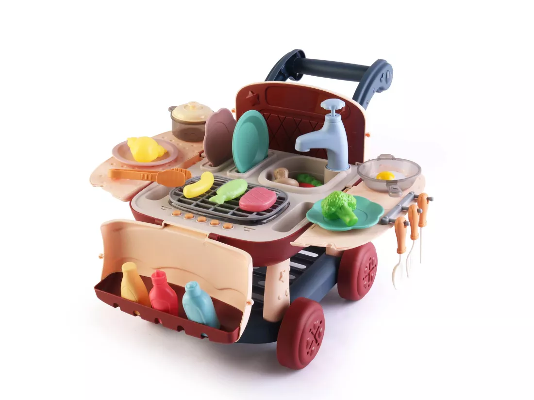 Cuisine pour Enfants 2 en 1 Circuit d'Eau Robincool Kitchen Cart 39x23x27 cm Caddie de Courses, Lumières 14 Accessoires