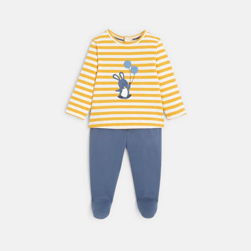 Pyjama lapin rayé jaune bébé garçon