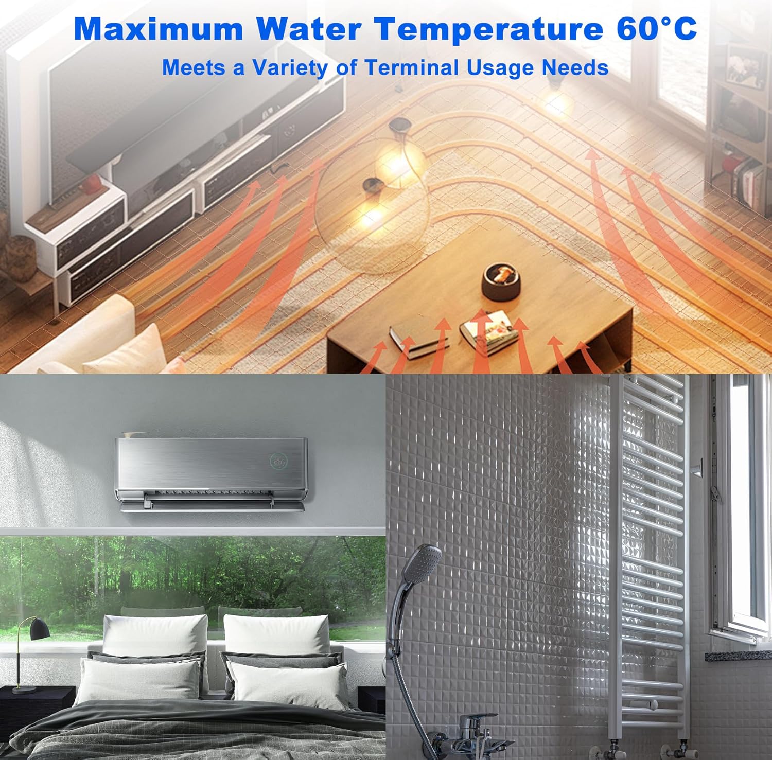 Smad R290 A+++ Inverter Luft Wärmepumpe, 16KW, COP 4.92, Warmwasser, Kühlung, Heizung, monoblock, Wifi, 220-240V 50Hz, Frostschutz, elektrische Zusatzheizung, Silent-Modus
