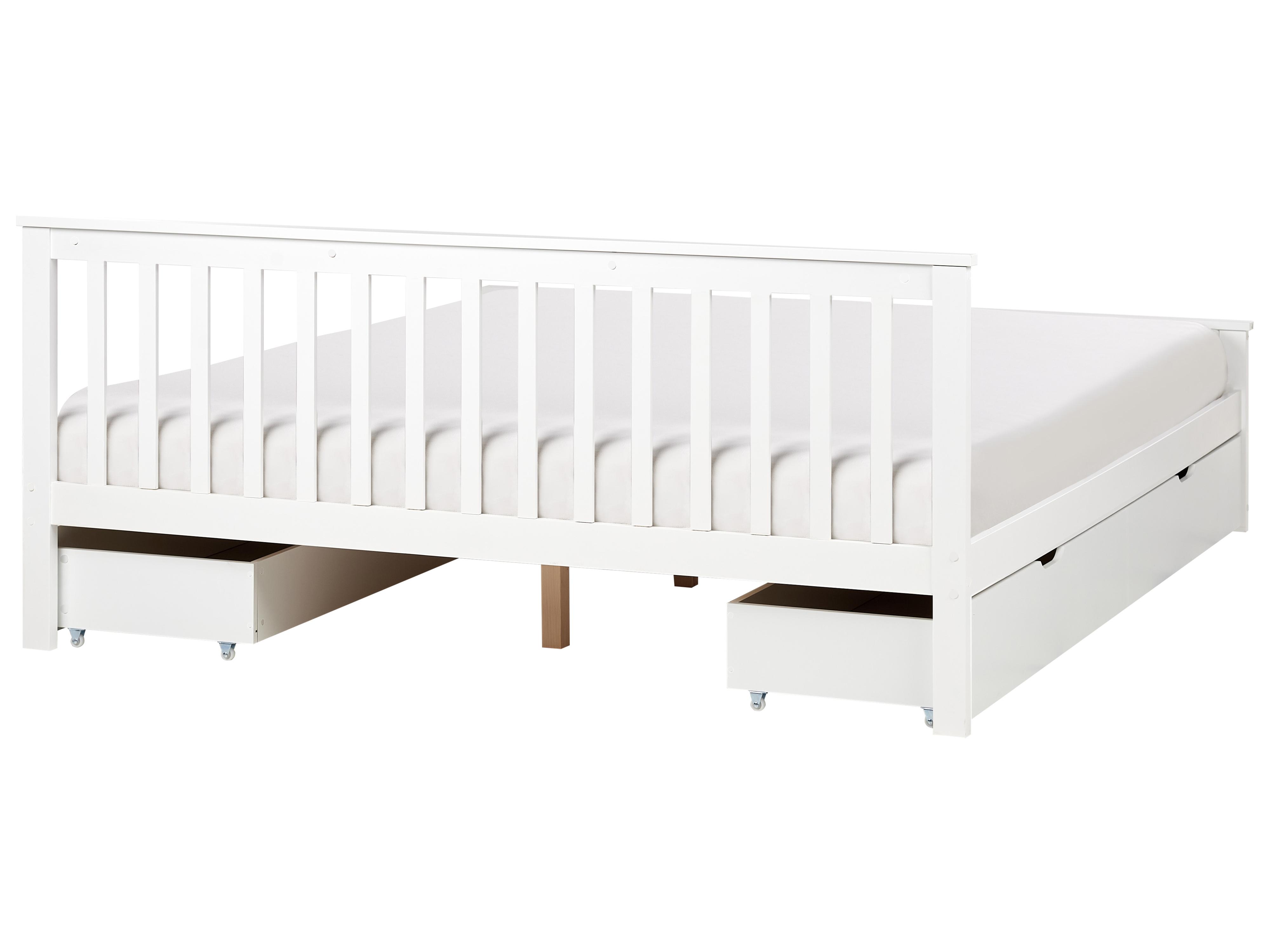 Bed met opbergladen Dennenhout OLENDON 180 x 200 cm Wit