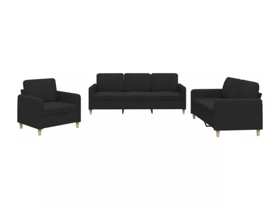 Ensemble de canapés 3 pièces avec coussins Noir Tissu