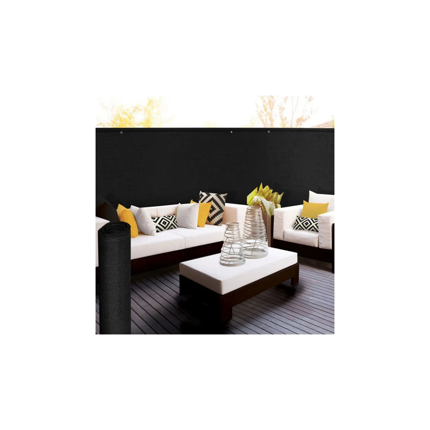 Brise vue haute densité 1,5 x 10 M noir 300 gr/m² qualité PRO
