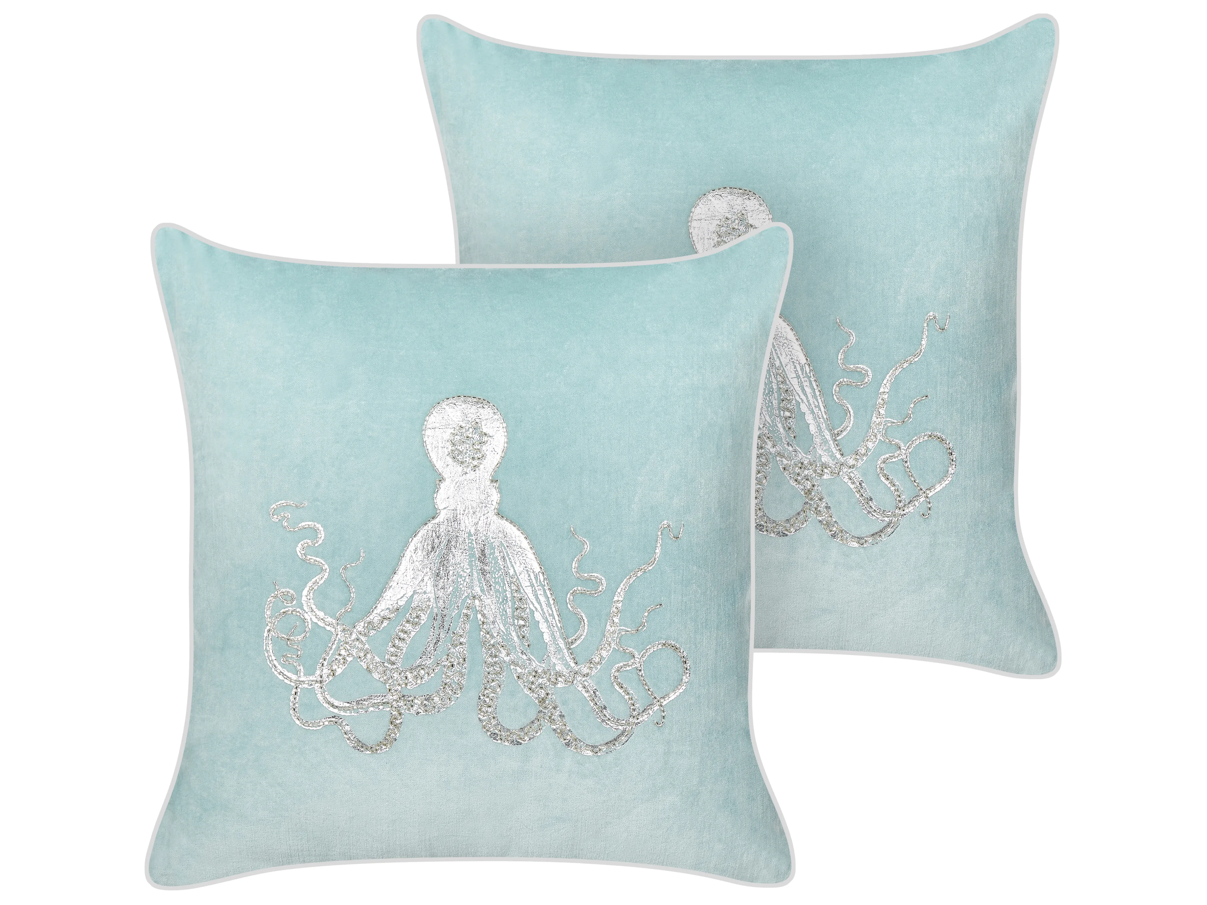 Set van 2 sierkussens LAMINARIA Fluweel 45 x 45 cm Lichtblauw dierenprint