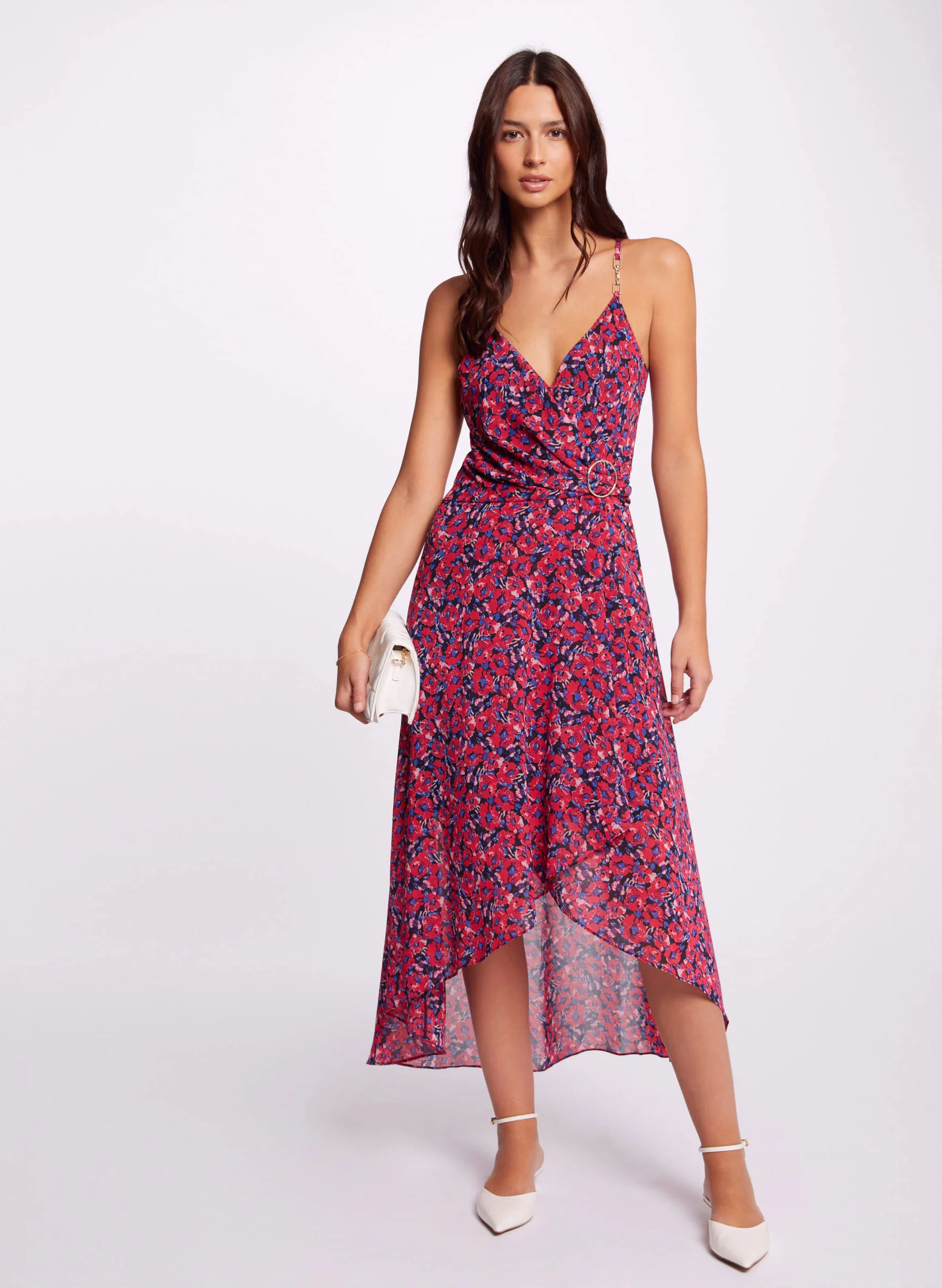 REUILY1 - Robe longue portefeuille imprimée | Rouge