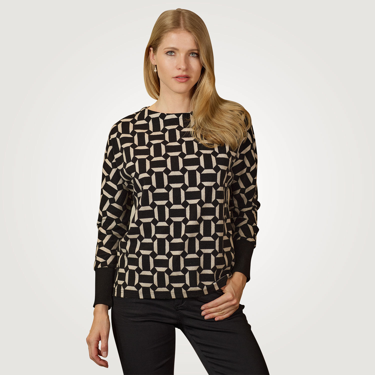 Damen Jaquard Pullover mit geometrischem Muster