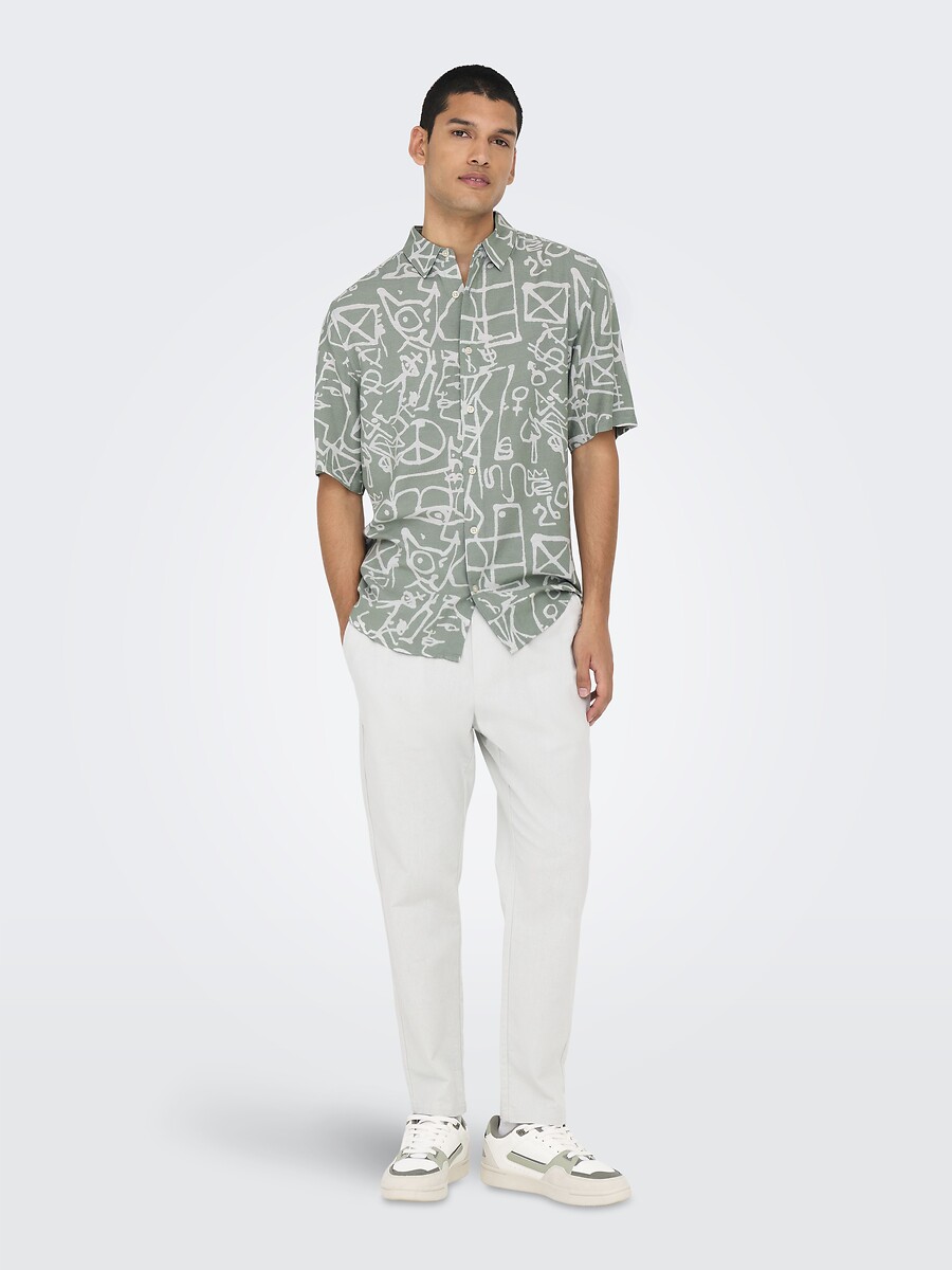 ONLY & SONS<br>Camisa estampada em viscose e linho