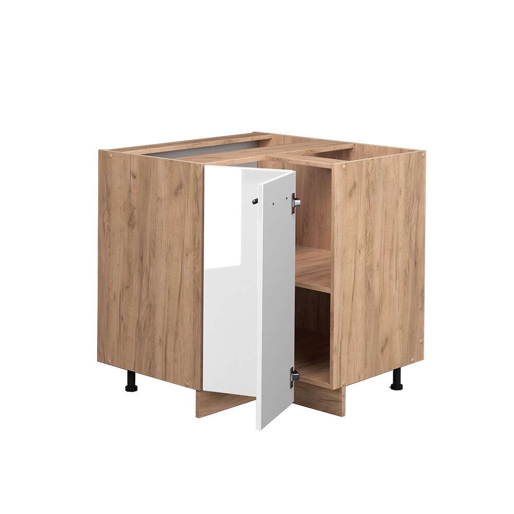 Vicco Eckunterschrank Küchenschrank Küchenmöbel Fame-Line Eiche Weiß modern 87 cm Küche Eckküche Einbauküche Doppel-Drehtür Einlegeboden Blende Küchenzeile Hochglanz